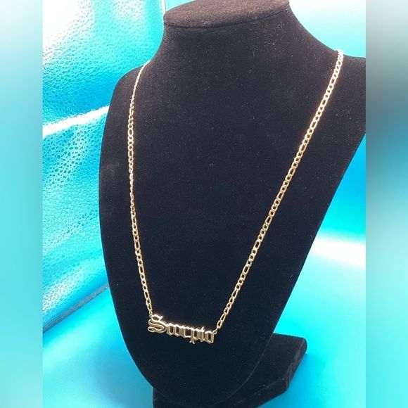 ⭐️Scorpio nameplate 14k Gold plated Figaro necklace ⭐️ - Picture 9 of 14